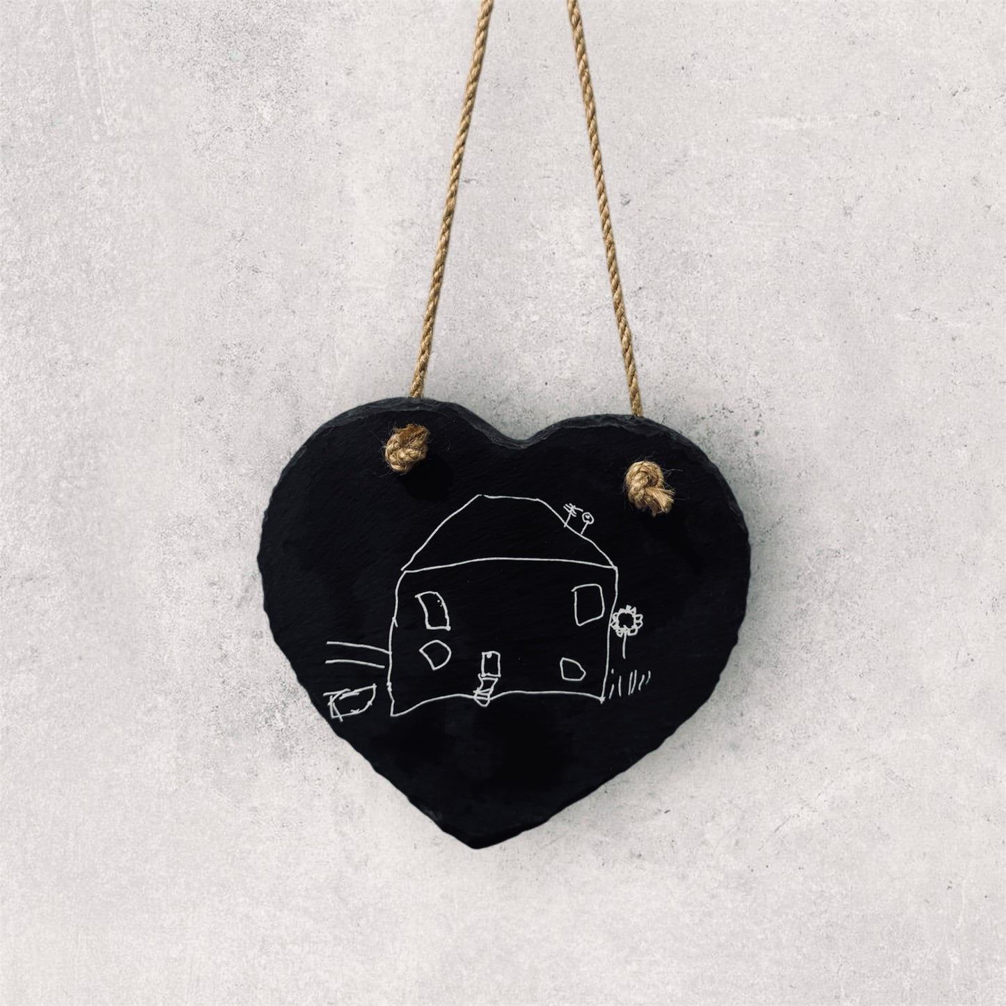 Personalised Hanging Heart Slate with Child's drawing and message