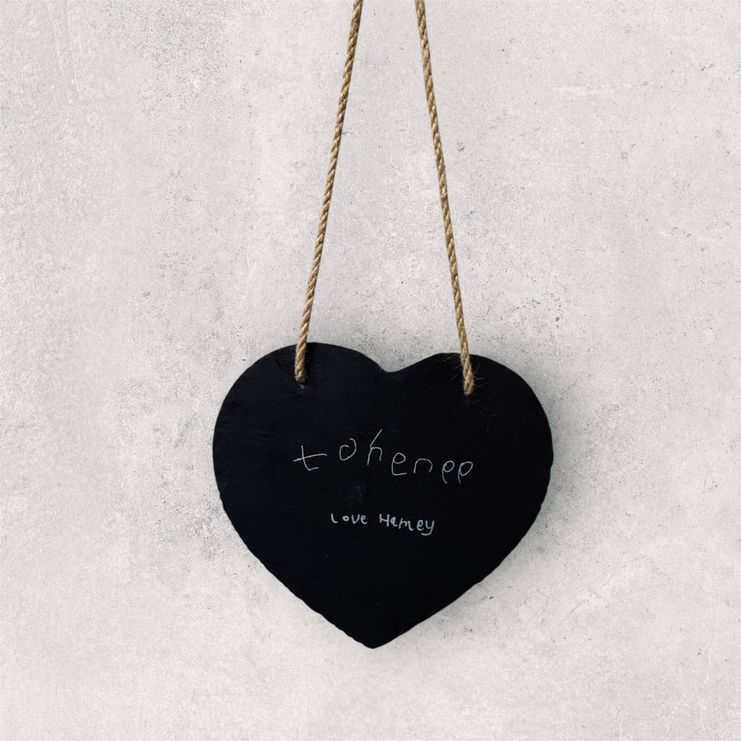 Personalised Hanging Heart Slate with Child's drawing and message